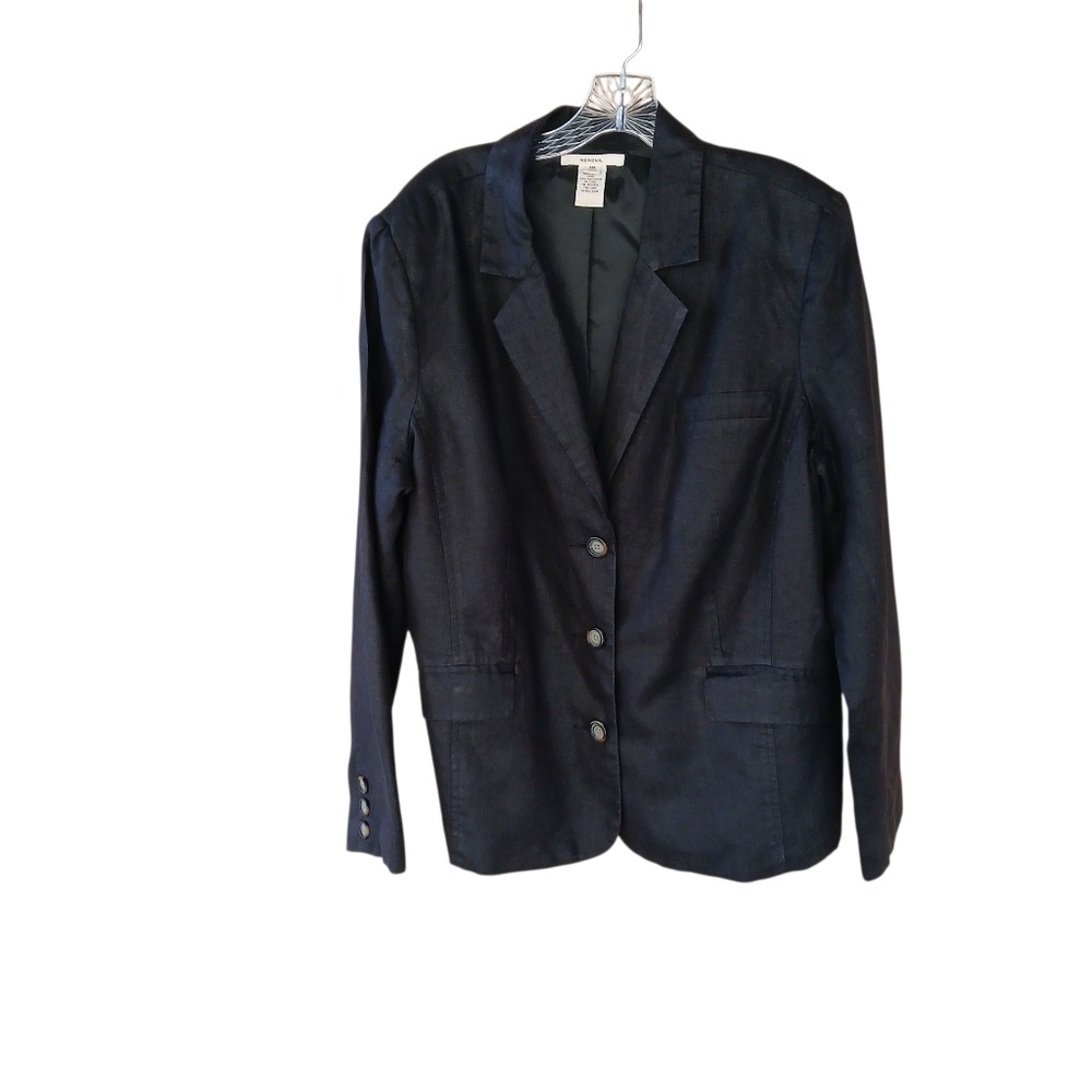 Merona Black 3 Button Casual Utility Style Washable 100% Linen Blazer Size XXL